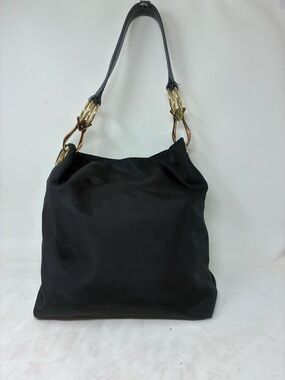 JPK Paris 75 Black Fabric Shoulder Tote Bag with Gold Hardware